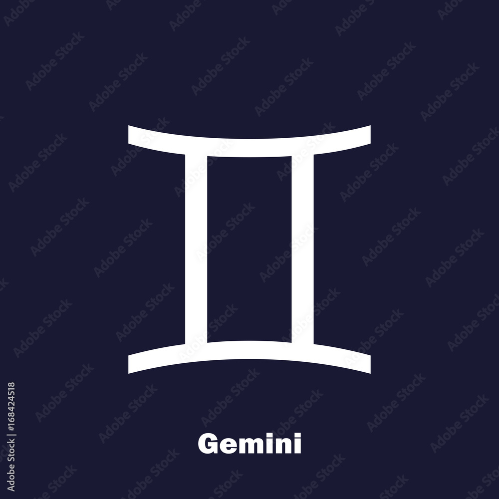 Gemini zodiac sign. Astrological symbol. Vector icon on dark blue background. Gemini zodiac sign. Astrological symbol. Vector icon on dark blue background.