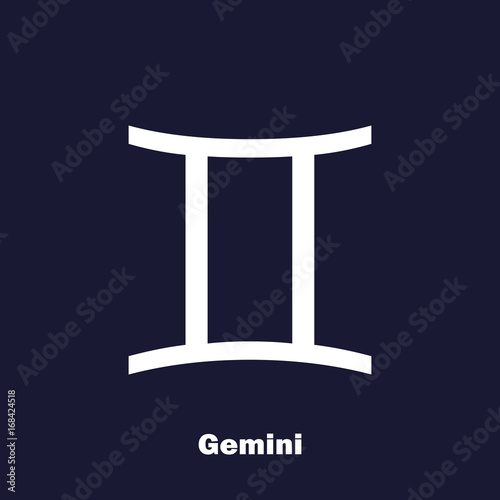 Gemini zodiac sign. Astrological symbol.  Vector icon on dark blue background.