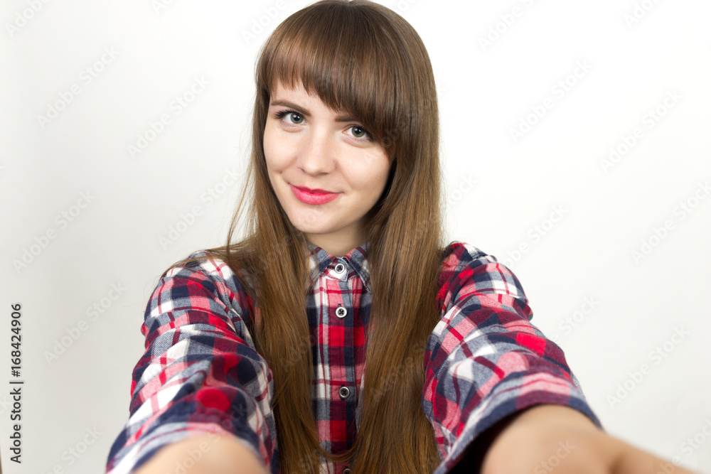 Woman makes selfie Woman makes selfie