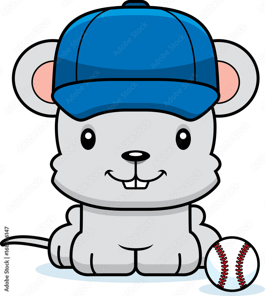 Cartoon Smiling Baseball Player Mouse Cartoon Smiling Baseball Player Mouse