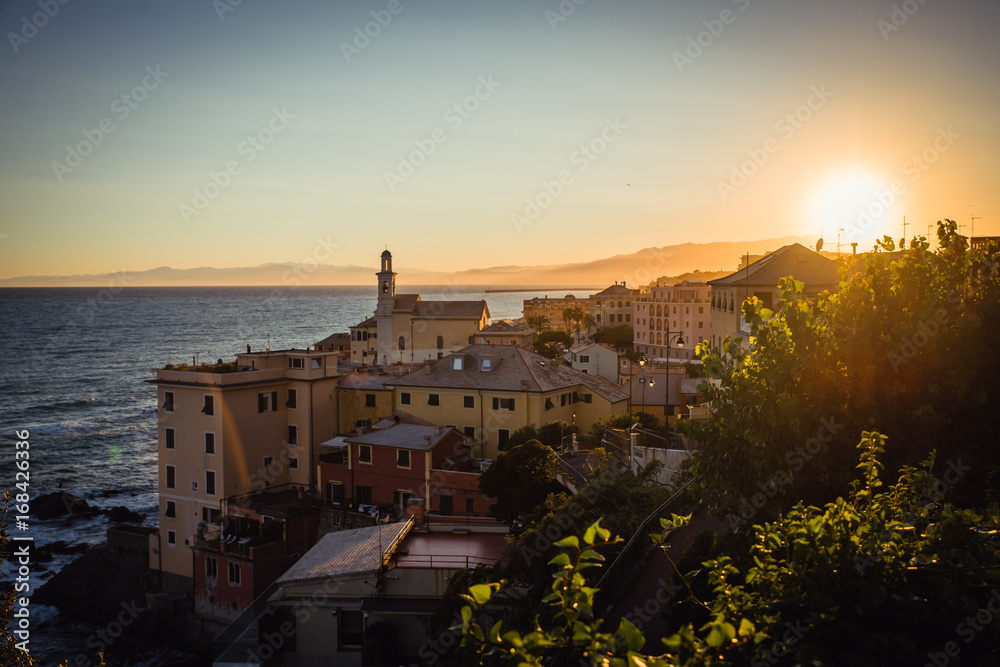 Romantic scenery of Genova at sunset, Italy august 2017
