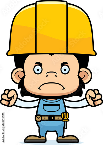 Cartoon Angry Construction Worker Chimpanzee