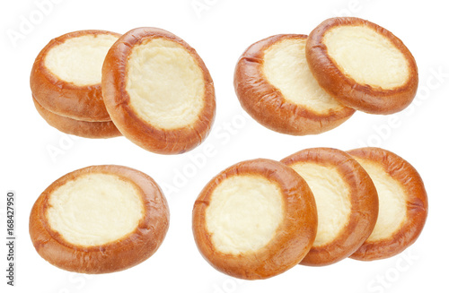 Vatrushka isolated on white background, traditional russian cheesecake or sour cream bun