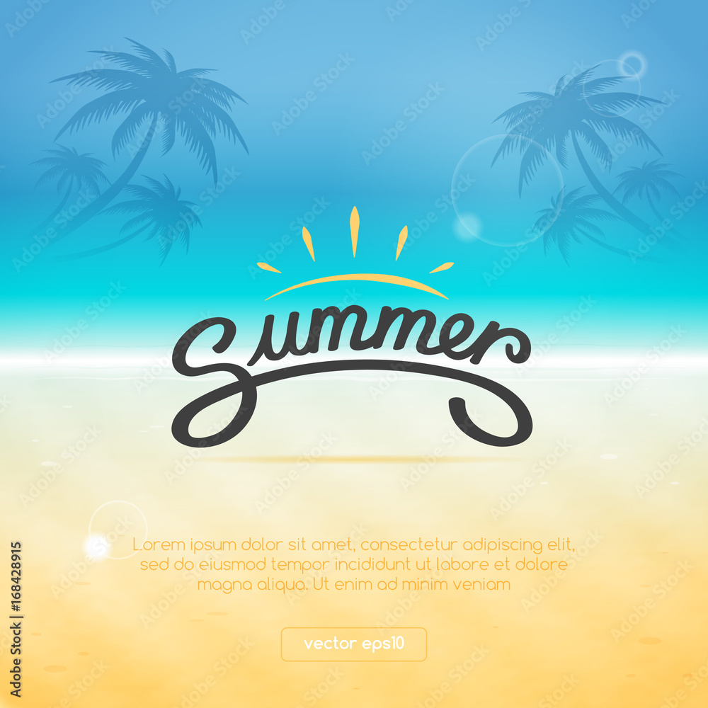 Summer beach background with text vector illustration