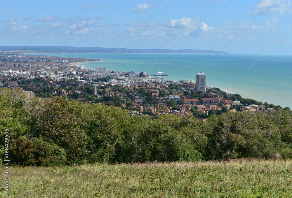 Looking down at the seaside town of Eastbourne in East Sussex.