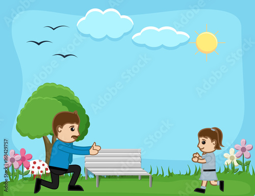 Man Playing with Small Girl in Garden