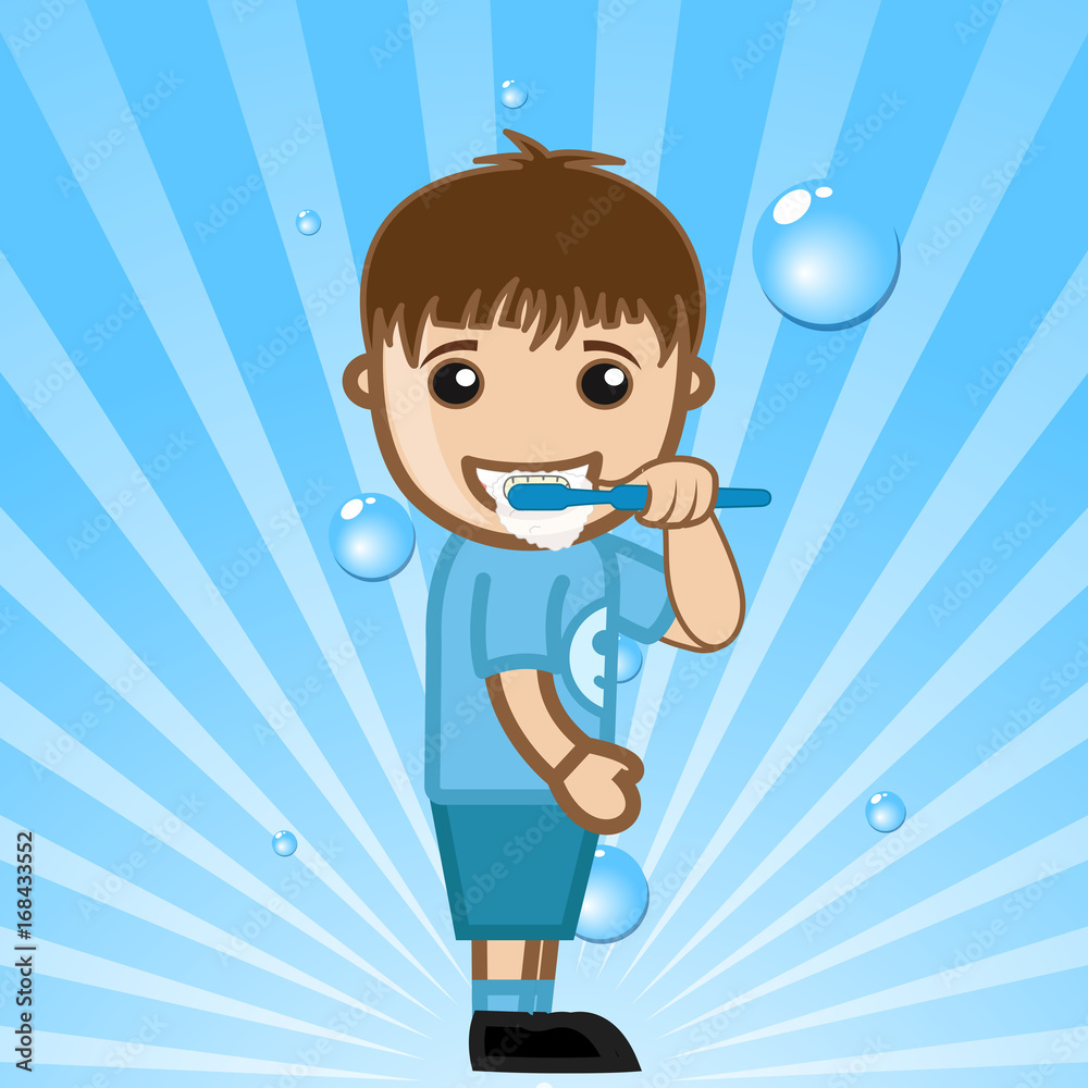 Cute Small Kid Brushing Teeth