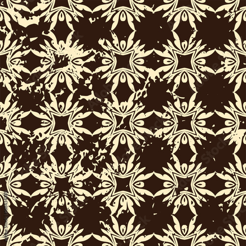 Abstract vintage ornamental pattern with fading and scratches, paint splashes. Vector template can be used for design of wallpaper, fabric, oilcloth, textile, wrapping paper and other design © Artstockstudia