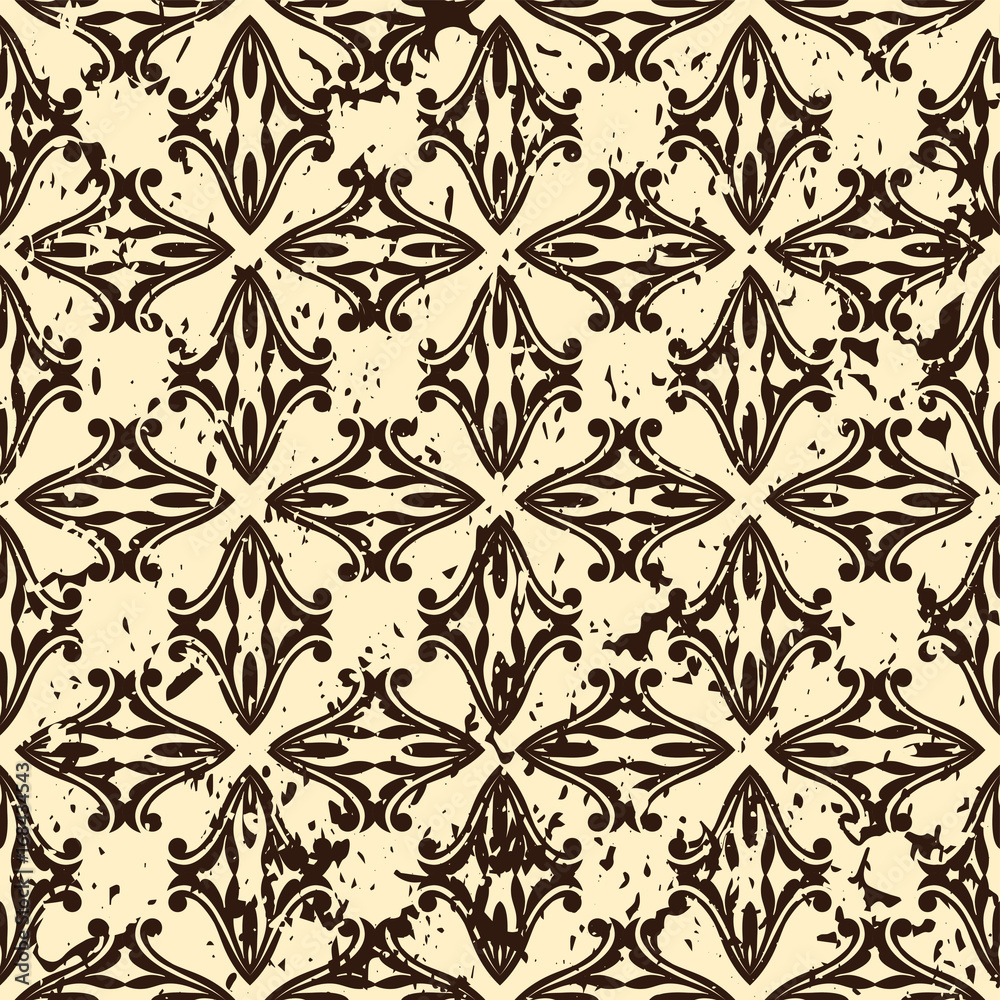 Abstract vintage ornamental pattern with fading and scratches, paint splashes. Vector template can be used for design of wallpaper, fabric, oilcloth, textile, wrapping paper and other design