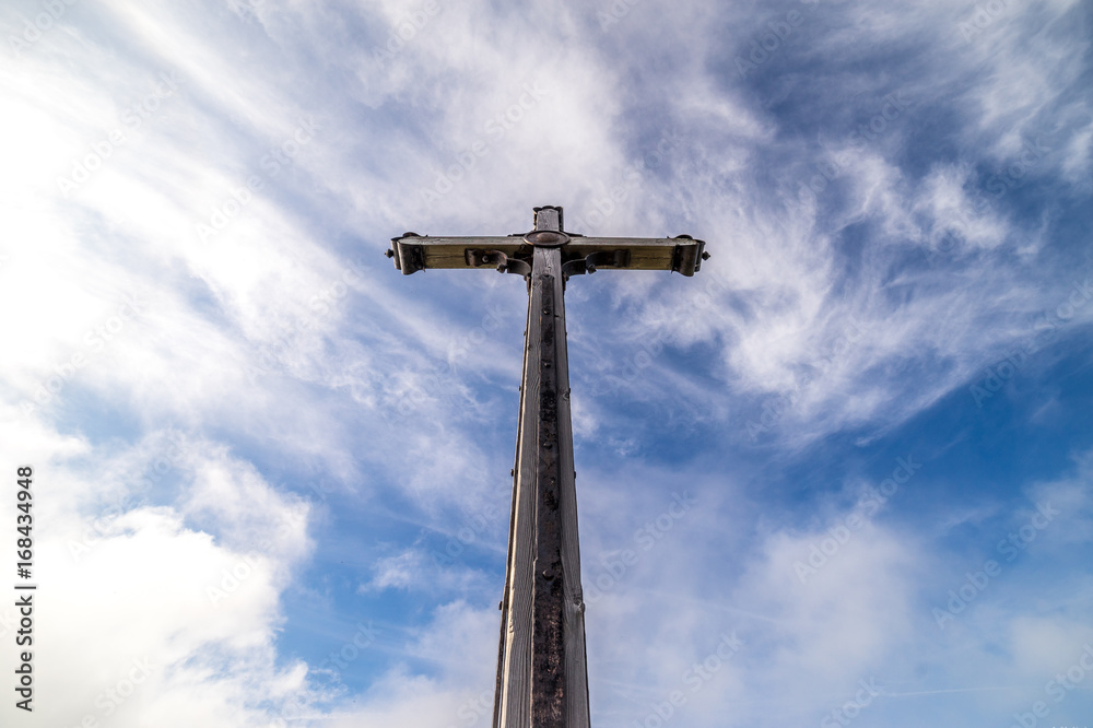 Cross on mountain top / peak, religious and religion