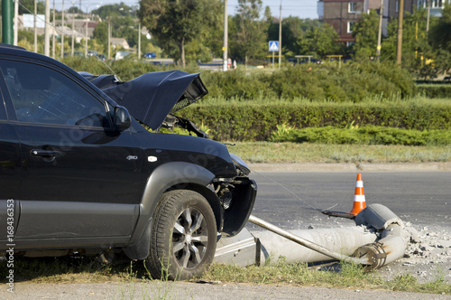 Crash car on accident site