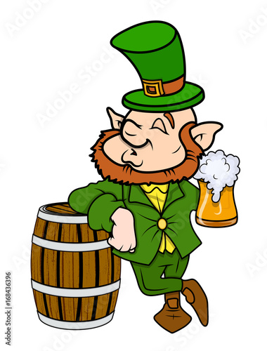 Funny Leprechaun Character Standing with Beer Glass