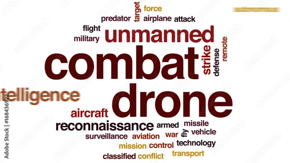 Combat drone animated word cloud, text design animation. Combat drone animated word cloud, text design animation.
