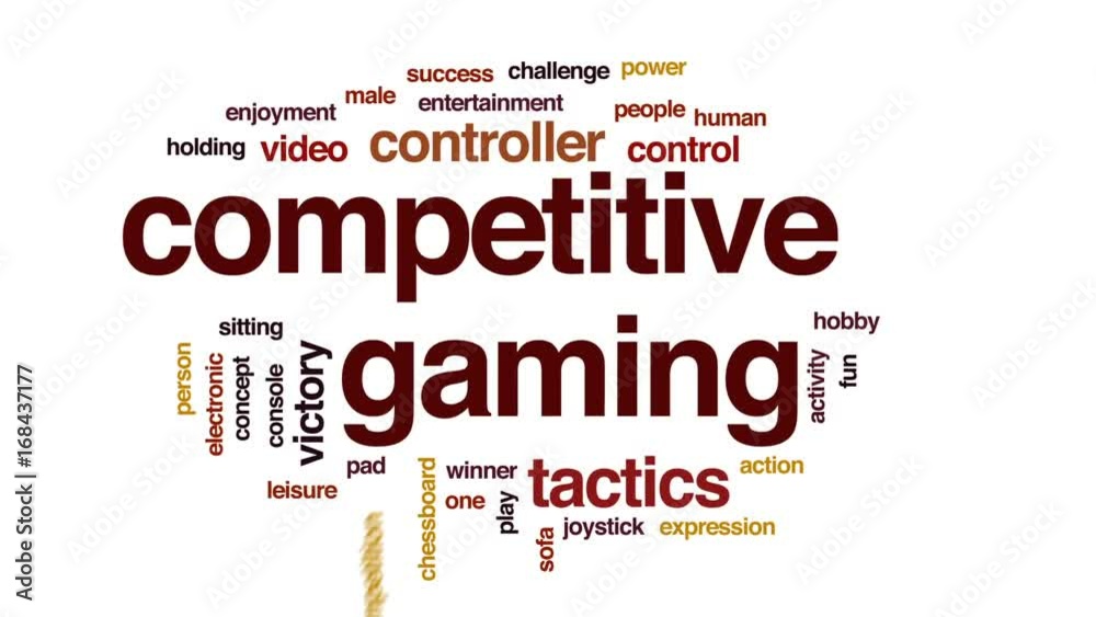 Competitive gaming animated word cloud, text design animation. Competitive gaming animated word cloud, text design animation.