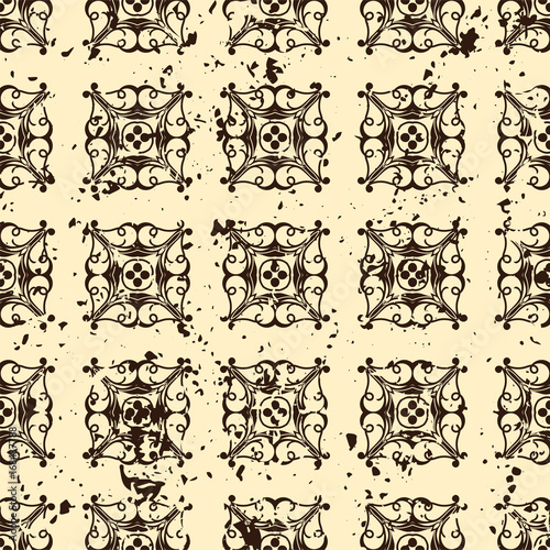 Abstract vintage ornamental pattern with fading and scratches, paint splashes. Vector template can be used for design of wallpaper, fabric, oilcloth, textile, wrapping paper and other design