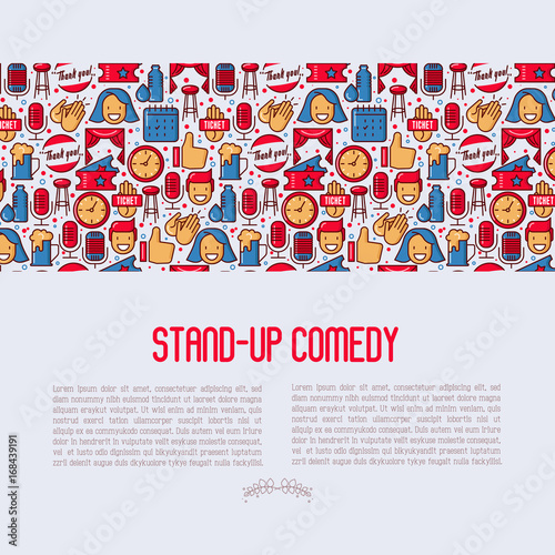 Stand up comedy show concept with thin line icons. Vector illustration for banner, web page, print media.