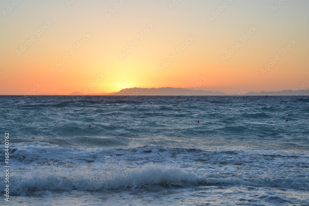 Sunset over Aegean Sea Rhodes island