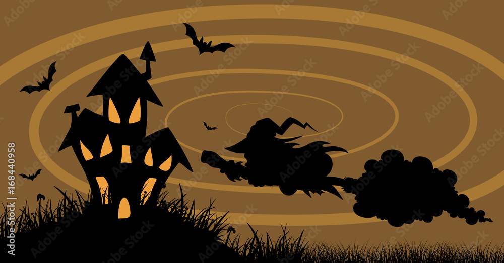 Halloween Witch and House Vector