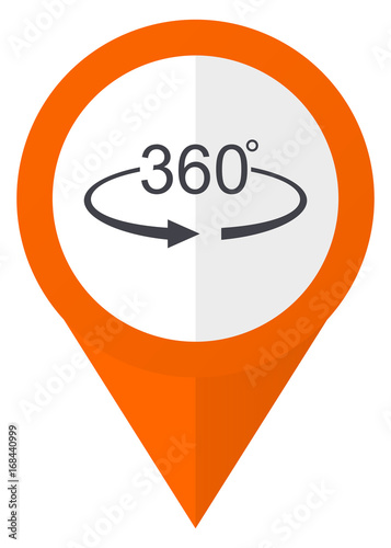 Panorama 360 orange pointer vector icon in eps 10 isolated on white background.