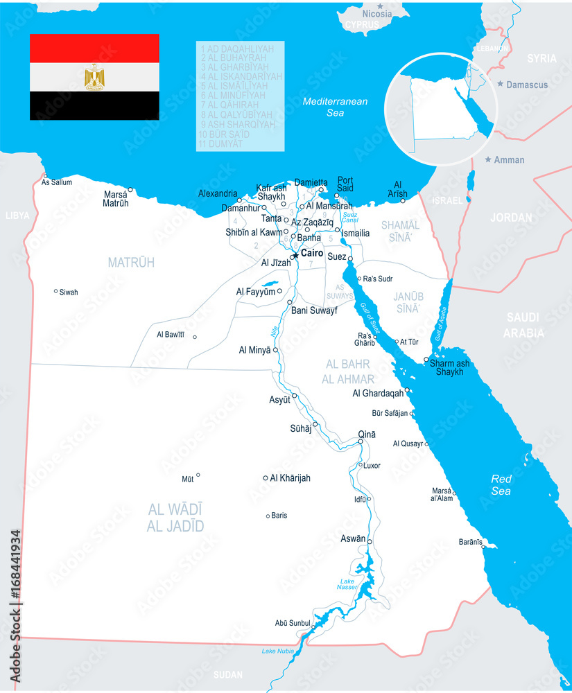 Egypt - map and flag illustration Stock Vector | Adobe Stock