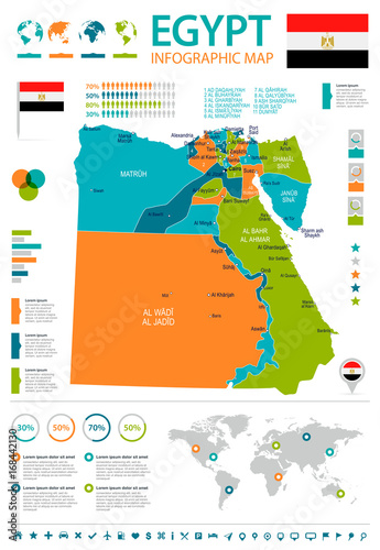 Egypt - infographic map and flag - illustration