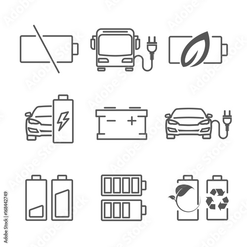 Simple Set of Batteries Related Vector Line Icons. Contains such Icons as Car Charge Station, Recycle, Phone Charging, Battery Life Time and more. Editable Stroke. 48x48 Pixel Perfect.