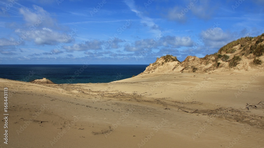 Sand dune and blue sea. Rubjerg Knude, Denmark.