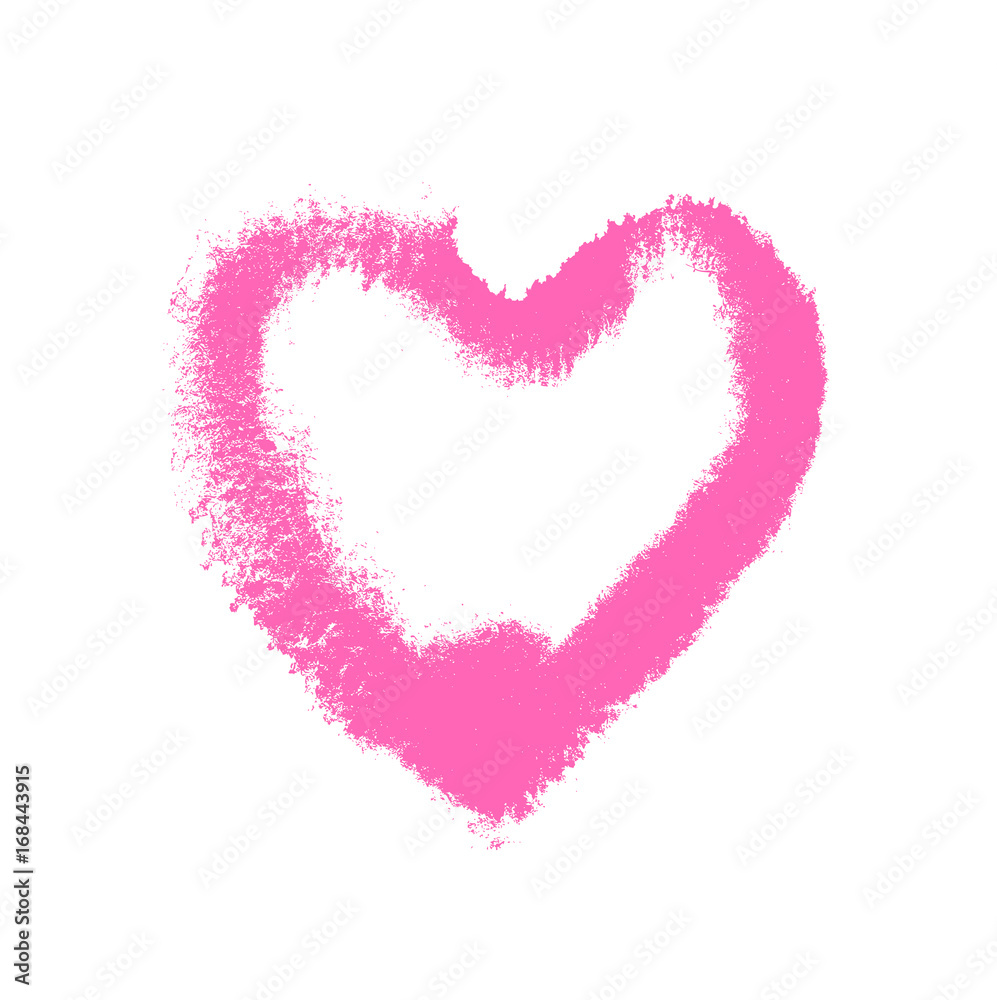 Vector pink watercolor textured heart on white, hand drawn romantic symbol of love