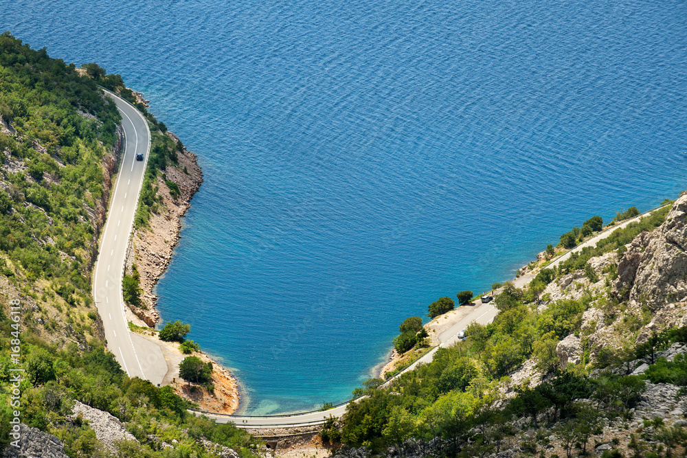 Fototapeta premium Scenic coastal road under Velebit mountains on Dalmatian coast, Croatia