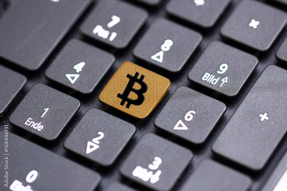 computer keyboard with bitcoin button computer keyboard with bitcoin button