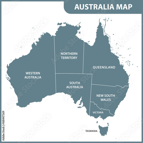 The detailed map of the Australia with regions