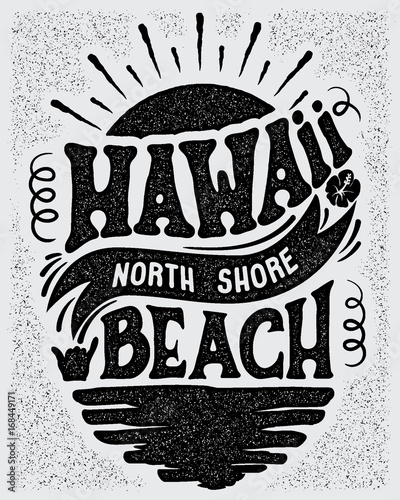 Vector illustration Hawaii, North Shore beach.