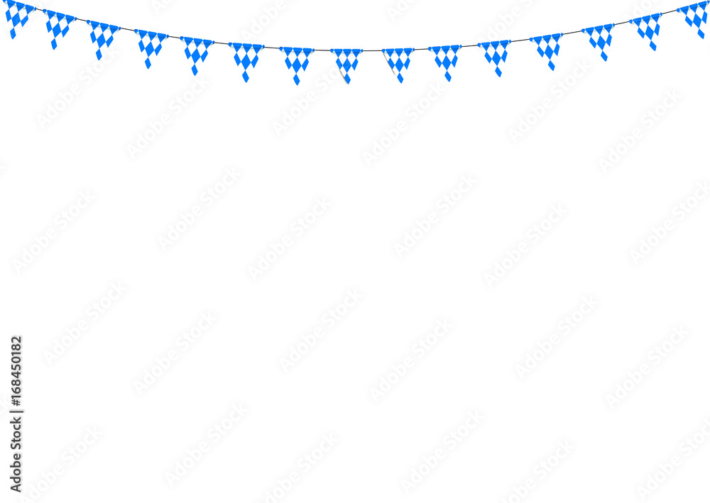 Fototapeta premium Bavarian bunting festoon from Germany with diamond pattern. Oktoberfest decoration. 