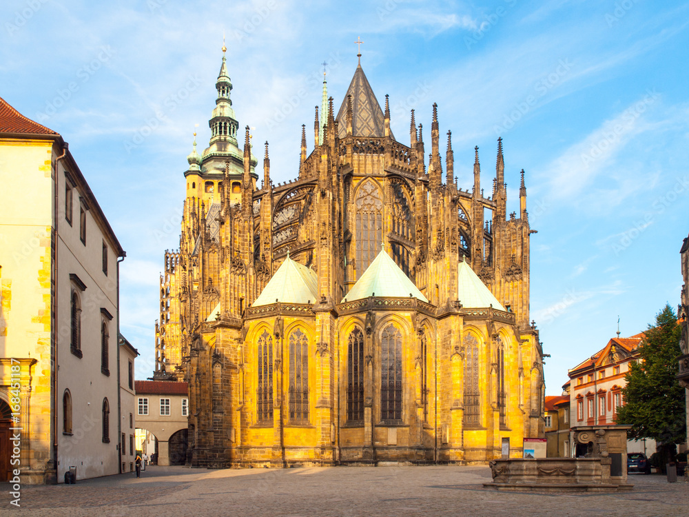 Sunny morning at Saint Vitus Cathedral, Prague Castle, Prague, Czech Republic.