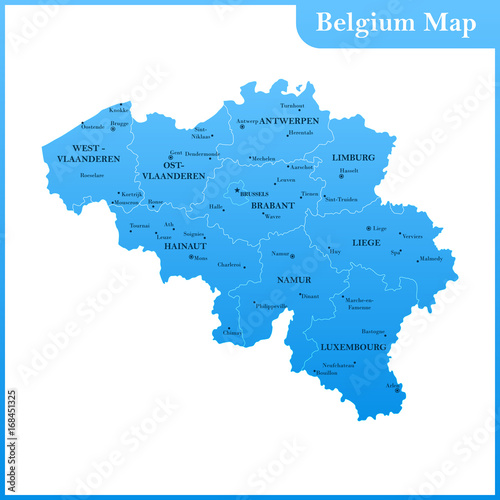 The detailed map of the Belgium with regions or states and cities, capitals