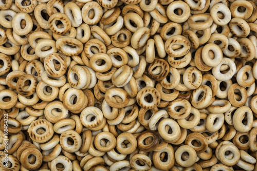 Lots of fresh bagels sold in a supermarket