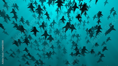 Photos School of sharks swimming in blue water