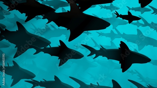 Tableau sur toile School of sharks swimming in blue water