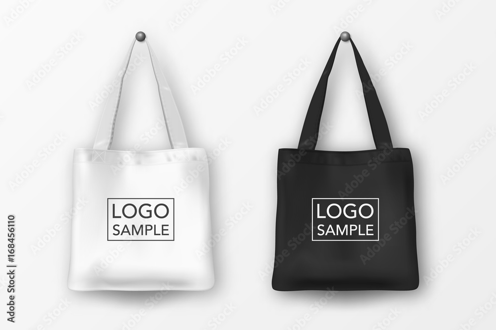 Photo Art Print Realistic vector black and white empty textile tote bag icon set gomolach