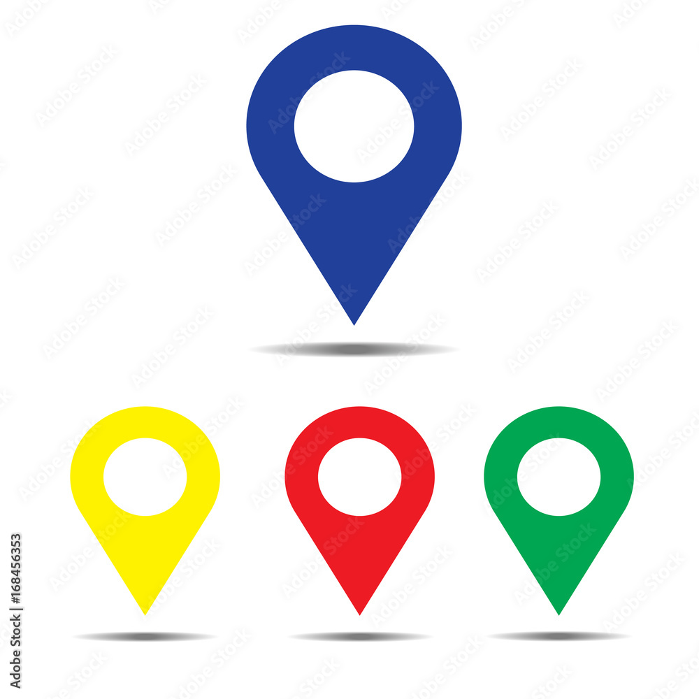 Location red yellow blue green icon vector. Pin sign Isolated on white background. Navigation map, gps, direction, place, compass, contact, search concept. Flat style for graphic design, logo, Web. Location red yellow blue green icon vector. Pin sign Isolated on white background. Navigation map, gps, direction, place, compass, contact, search concept. Flat style for graphic design, logo, Web.
