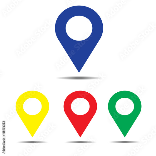 Free Download Location red yellow blue green icon vector. Pin sign Isolated on white background. Navigation map, gps, direction, place, compass, contact, search concept. Flat style for graphic design, logo, Web. - GFXLoad