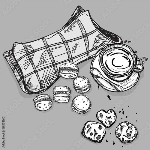 food cookie macaroon coffee set drawing graphic illustrate objects
