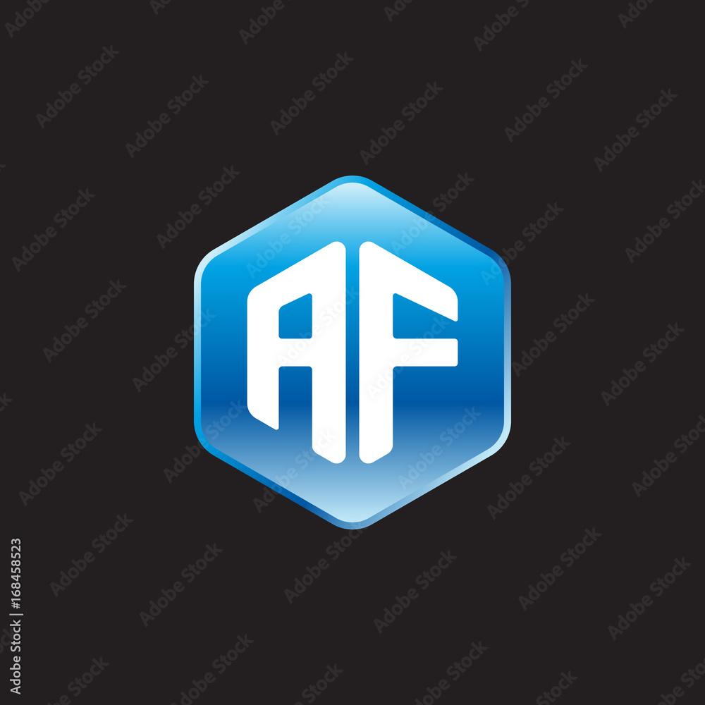 Initial letter AF, modern glossy hexagon logo, gradient blue color on black background
Initial letter AF, modern glossy hexagon logo, gradient blue color on black background