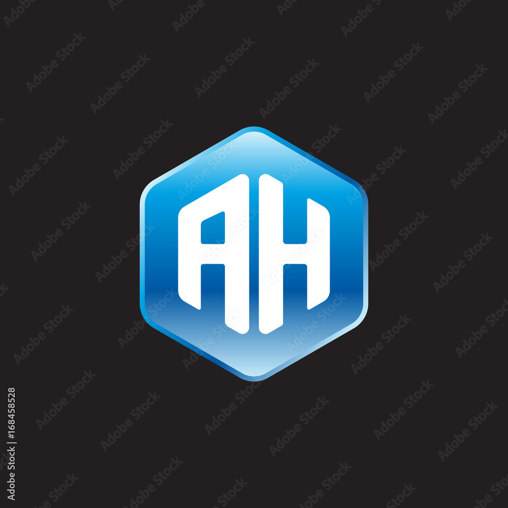 Initial letter AH, modern glossy hexagon logo, gradient blue color on black background
Initial letter AH, modern glossy hexagon logo, gradient blue color on black background