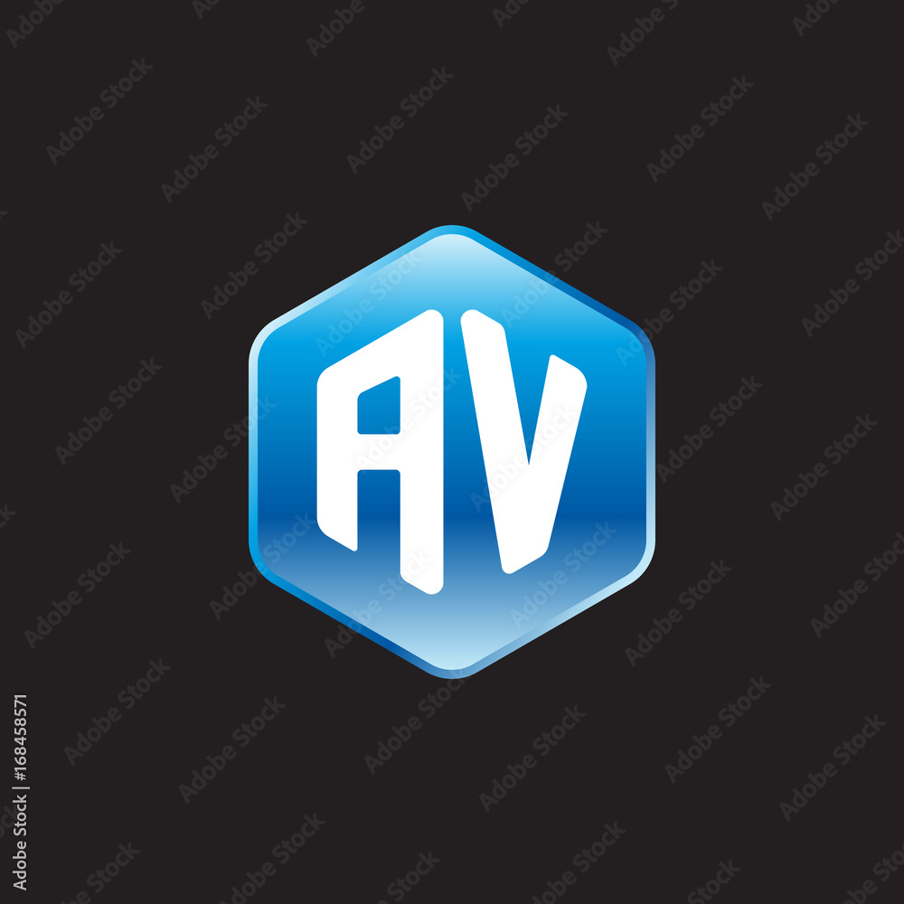 Initial letter AV, modern glossy hexagon logo, gradient blue color on black background
Initial letter AV, modern glossy hexagon logo, gradient blue color on black background