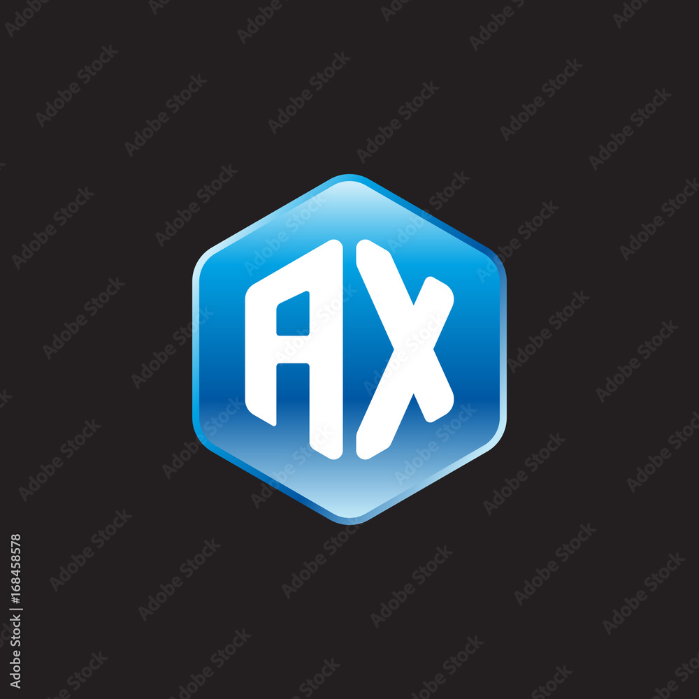 Initial letter AX, modern glossy hexagon logo, gradient blue color on black background
Initial letter AX, modern glossy hexagon logo, gradient blue color on black background