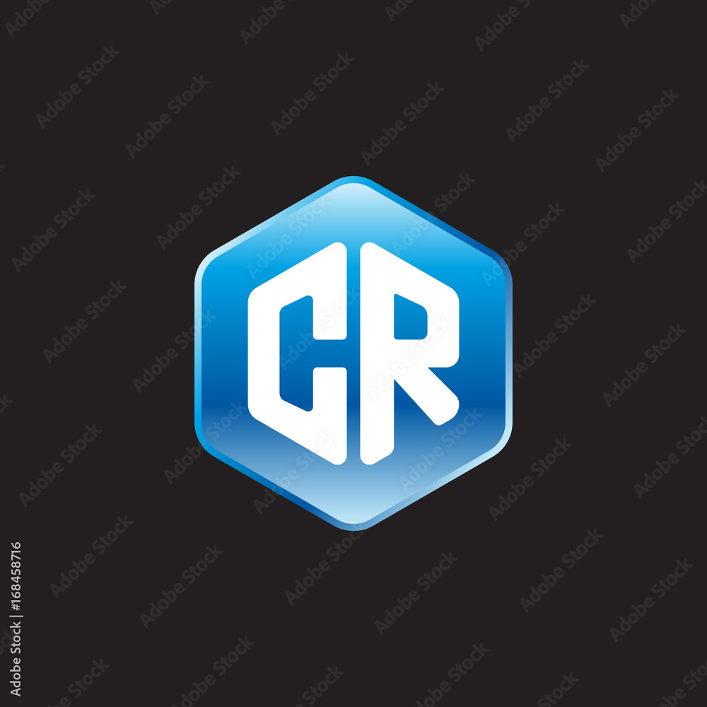 Initial letter CR, modern glossy hexagon logo, gradient blue color on black background
Initial letter CR, modern glossy hexagon logo, gradient blue color on black background