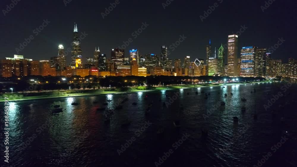 Downtown Chicago at night aerial drone video 4k Downtown Chicago at night aerial drone video 4k