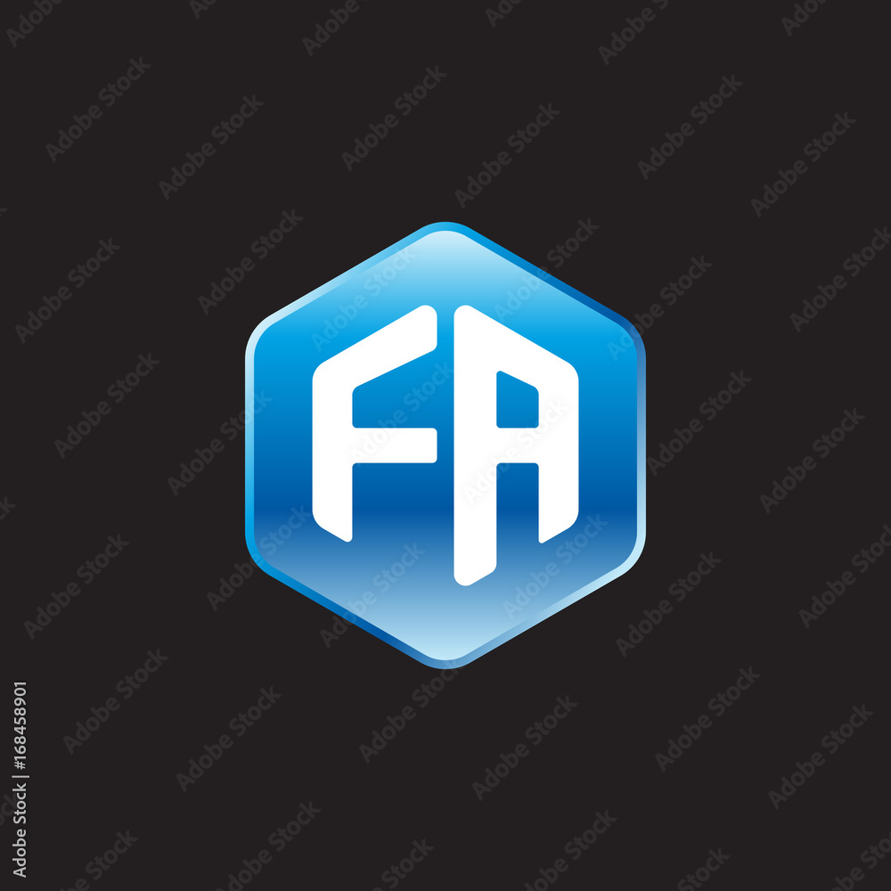 Initial letter FA, modern glossy hexagon logo, gradient blue color on black background
Initial letter FA, modern glossy hexagon logo, gradient blue color on black background