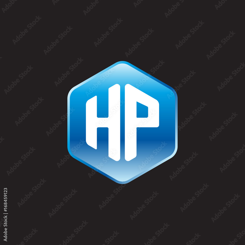 Initial letter HP, modern glossy hexagon logo, gradient blue color on black background
Initial letter HP, modern glossy hexagon logo, gradient blue color on black background